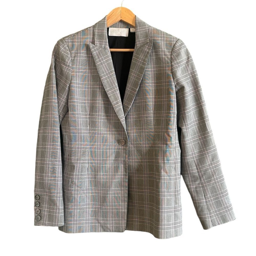Carlisle New York Grey Plaid Pink/Red Striped Blazer Sz 6 Business Academia